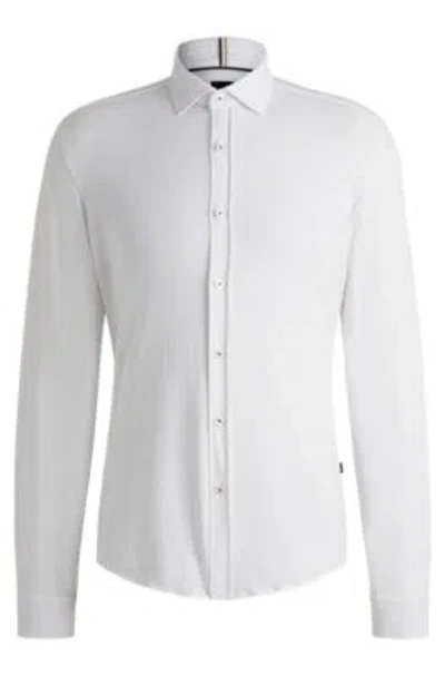 Hugo Boss Slim-fit Shirt In Stretch-cotton Jersey In White