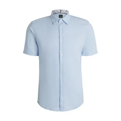 Hugo Boss Slim-fit Shirt In Stretch Linen In Blue