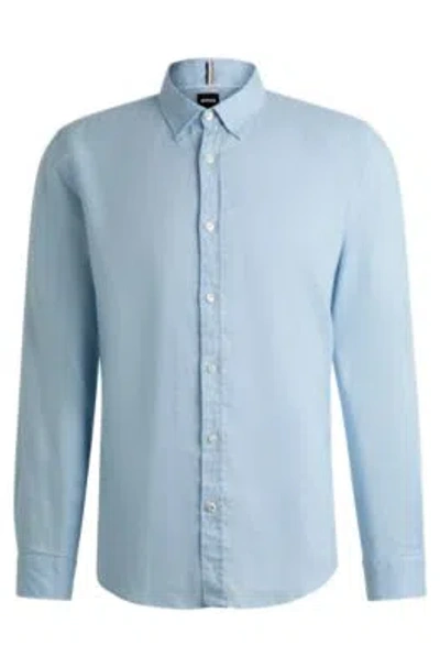 Hugo Boss Slim-fit Shirt In Stretch-linen Chambray In Light Blue