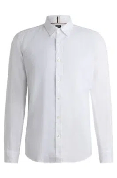 Hugo Boss Slim-fit Shirt In Stretch-linen Chambray In White