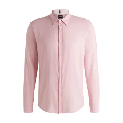 Hugo Boss Slim-fit Shirt In Stretch Linen In Pink