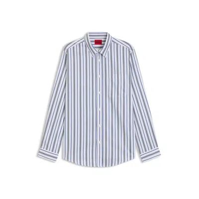 Hugo Boss Slim-fit Shirt In Striped Cotton Poplin In Blue