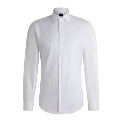 Hugo Boss Slim-fit Shirt In Striped Cotton Twill In White