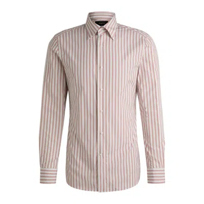 Hugo Boss Slim-fit Shirt In Striped Italian-made Cotton In Red