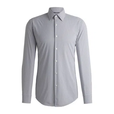 Hugo Boss Slim-fit Shirt In Striped Performance-stretch Fabric In Black