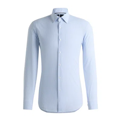 Hugo Boss Slim-fit Shirt In Striped Performance-stretch Fabric In Blue
