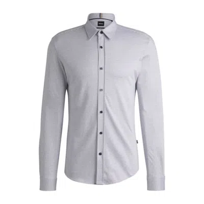 Hugo Boss Slim-fit Shirt In Structured Cotton Jersey In Gray