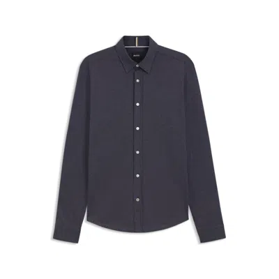 Hugo Boss Slim-fit Shirt In Structured Cotton Jersey In Blue