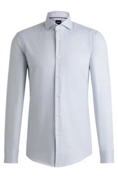 Hugo Boss Slim-fit Shirt In Structured Cotton In Light Blue