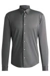 Hugo Boss Slim-fit Shirt In Structured Performance-stretch Fabric In Black