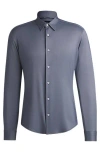 Hugo Boss Slim-fit Shirt In Structured Performance-stretch Fabric In Dark Blue