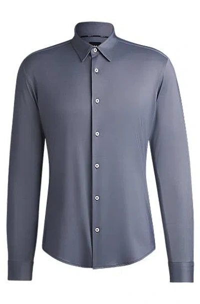 Hugo Boss Slim-fit Shirt In Structured Performance-stretch Fabric In Dark Blue