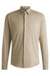 Hugo Boss Slim-fit Shirt In Structured Performance-stretch Fabric In Brown