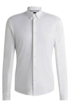 Hugo Boss Slim-fit Shirt In Structured Performance-stretch Fabric In White