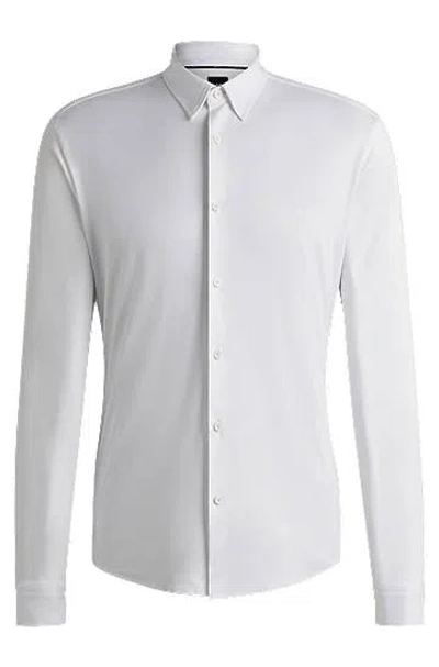 Hugo Boss Slim-fit Shirt In Structured Performance-stretch Fabric In White