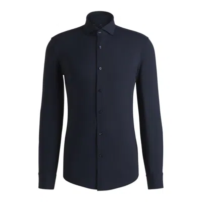 Hugo Boss Slim-fit Shirt In Structured Performance-stretch Jersey In Blue