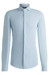 Hugo Boss Slim-fit Shirt In Structured Performance-stretch Jersey In Blue