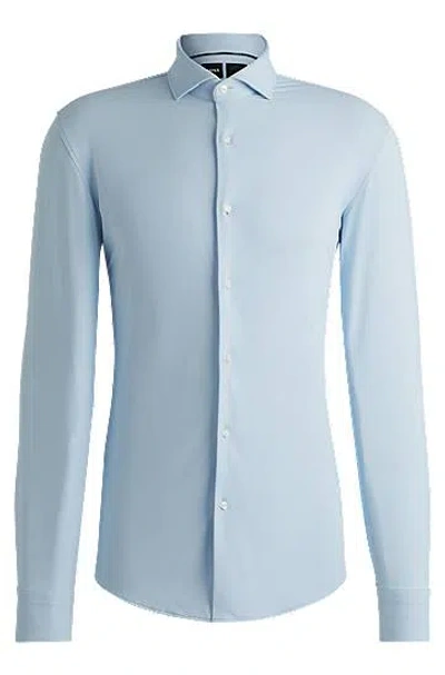 Hugo Boss Slim-fit Shirt In Structured Performance-stretch Jersey In Blue