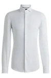 Hugo Boss Slim-fit Shirt In Structured Performance-stretch Jersey In White