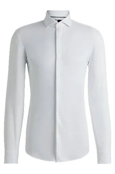 Hugo Boss Slim-fit Shirt In Structured Performance-stretch Jersey In White