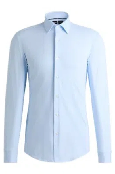 Hugo Boss Slim-fit Shirt In Structured Performance-stretch Material In Light Blue