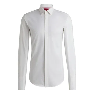 Hugo Boss Slim-fit Shirt In Structured Stretch Cotton In White