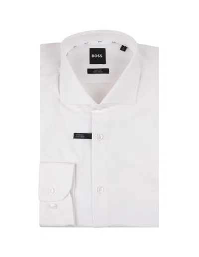 Hugo Boss Slim Fit Shirt In White Easy-iron Cotton