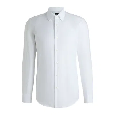 Hugo Boss Slim-fit Shirt With Leaf Jacquard In White