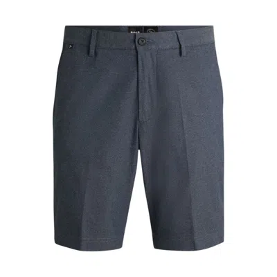 Hugo Boss Slim-fit Shorts In Melange Twill In Dark Blue