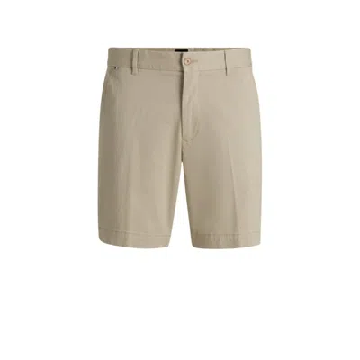Hugo Boss Slim-fit Shorts In Micro-patterned Stretch Cotton In Beige
