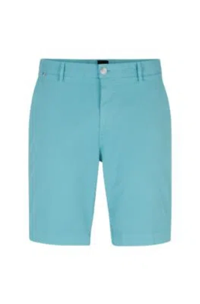 Hugo Boss Slim-fit Shorts In Stretch-cotton Twill In Light Blue