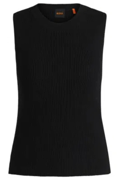 HUGO BOSS SLIM-FIT SLEEVELESS TOP IN RIBBED STRETCH FABRIC
