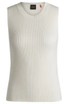 Hugo Boss Slim-fit Sleeveless Top In Ribbed Stretch Fabric In White