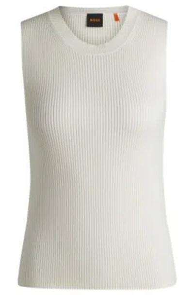 Hugo Boss Slim-fit Sleeveless Top In Ribbed Stretch Fabric In White