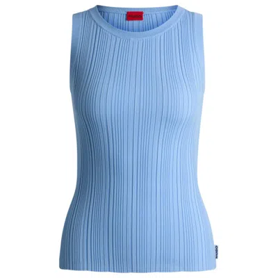 Hugo Boss Slim-fit Sleeveless Top With Irregular Ribbed Structure In Blue