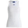 Hugo Boss Slim-fit Stretch-cotton Top With Blue Logo Badge In White