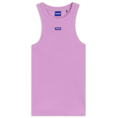 Hugo Boss Slim-fit Stretch-cotton Top With Blue Logo Badge In Purple