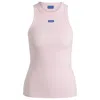 Hugo Boss Slim-fit Stretch-cotton Top With Blue Logo Badge In Pink