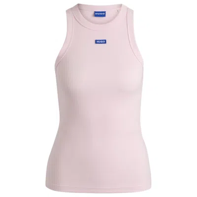 Hugo Boss Slim-fit Stretch-cotton Top With Blue Logo Badge In Pink