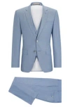 Hugo Boss Slim-fit Suit In A Melange Wool Blend In Light Blue