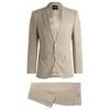 Hugo Boss Slim-fit Suit In A Micro-patterned Linen Blend In Beige
