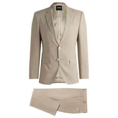 Hugo Boss Slim-fit Suit In A Micro-patterned Linen Blend In Beige