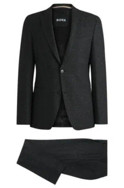 Hugo Boss Slim-fit Suit In A Micro-patterned Wool Blend In Black