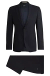 Hugo Boss Slim-fit Suit In A Micro-patterned Wool Blend In Dark Blue
