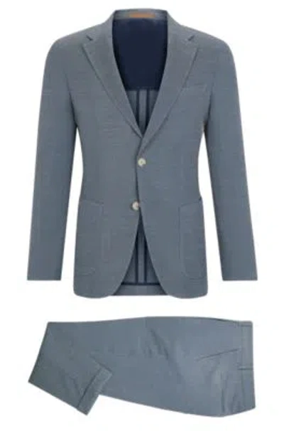 Hugo Boss Slim-fit Suit In A Micro-patterned Wool Blend In Light Blue