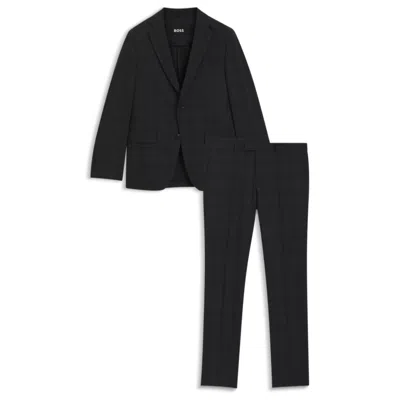 Hugo Boss Slim-fit Suit In Checked Crease-resistant Stretch Wool In Black