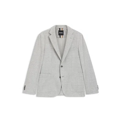 Hugo Boss Slim-fit Suit In Checked Stretch Fabric In Gray