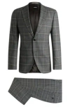 Hugo Boss Slim-fit Suit In Checked Stretch Wool In Light Grey
