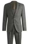 Hugo Boss Slim-fit Suit In Checked Virgin Wool In Light Green