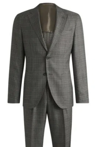 Hugo Boss Slim-fit Suit In Checked Virgin Wool In Light Green